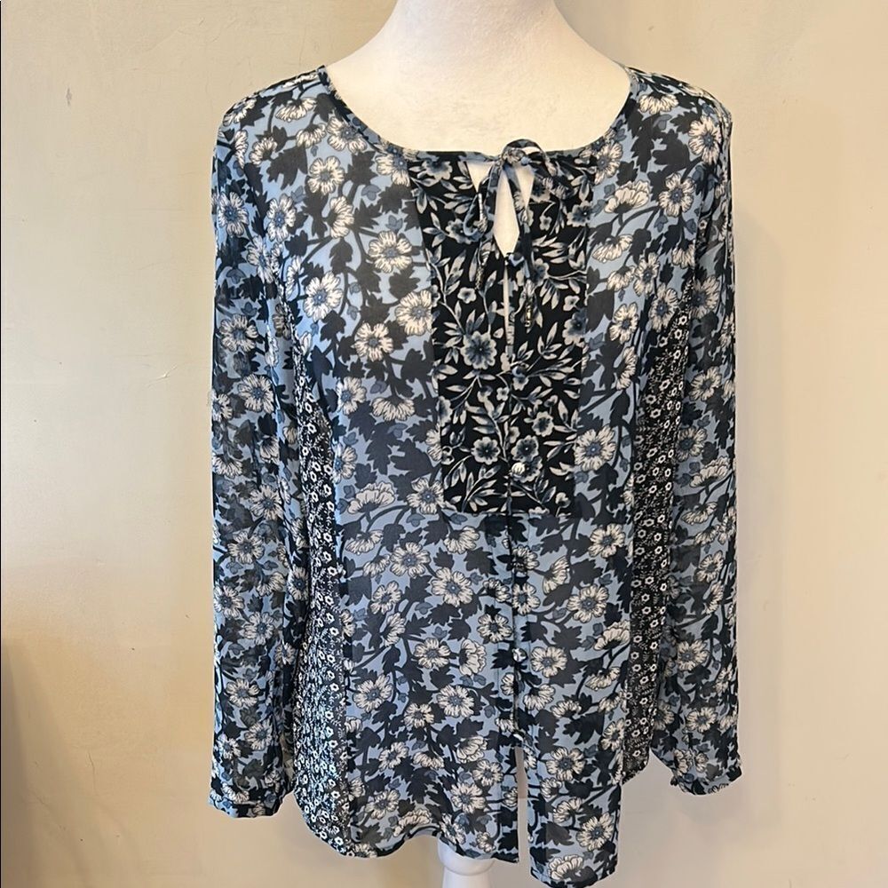 J Jill Floral Women's long sleeve button front blouse Size XS EUC
